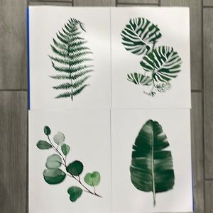 Set of 4 Tropical Leaf prints. 11”x 14” size each. On vinyl canvas.